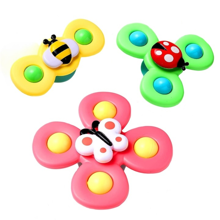 Set 3 spinnere senzoriale pentru copii, jucarii cu ventuza pentru baie, masa si calatorii, albina, fluture, buburuza [2]