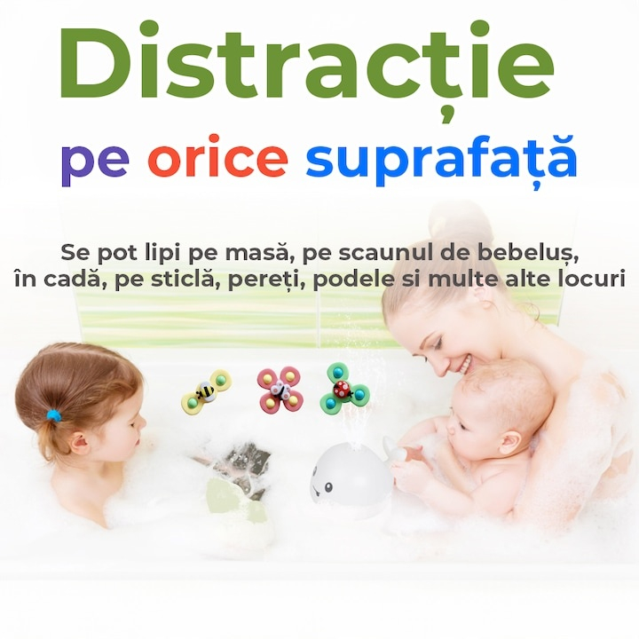 Set 3 spinnere senzoriale pentru copii, jucarii cu ventuza pentru baie, masa si calatorii, albina, fluture, buburuza [7]