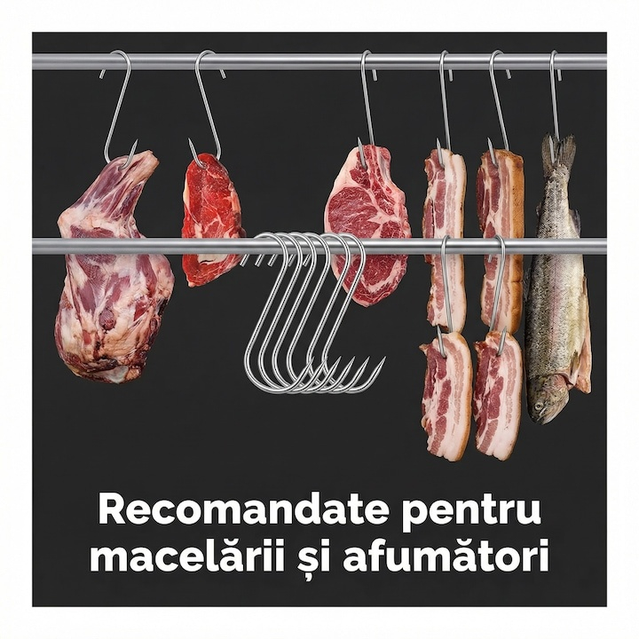 Set 30 carlige inox forma S pentru afumare carne, macelarie, rezistente, sustinere grea, 17 cm, argintiu [4]