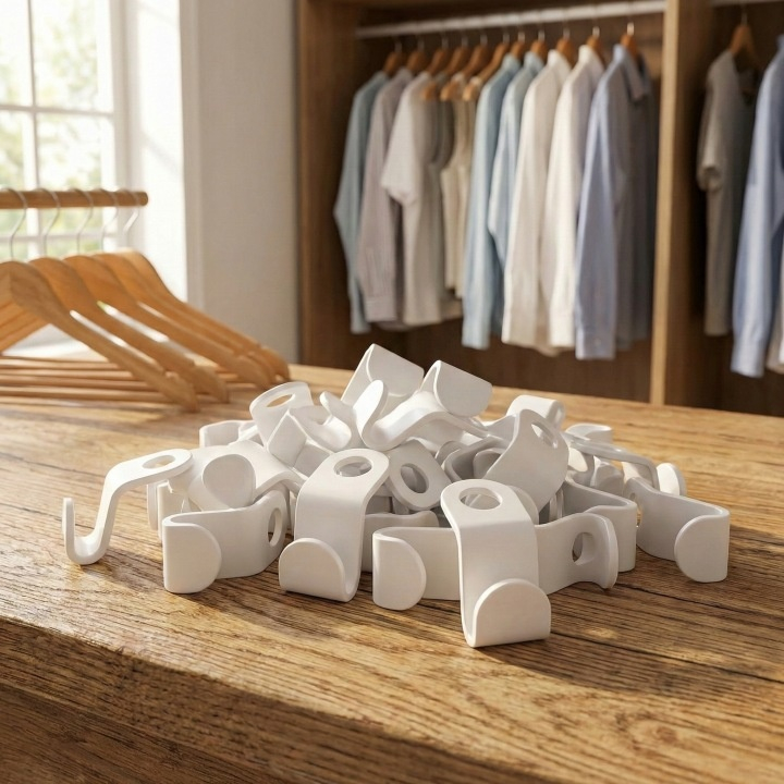 Set 30 carlige pentru umerase, multifunctionale, economisire spatiu, plastic, 3.5 x 2 cm, alb [2]