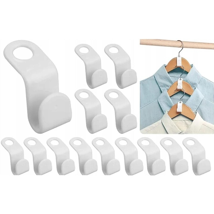 Set 30 carlige pentru umerase, multifunctionale, economisire spatiu, plastic, 3.5 x 2 cm, alb [8]