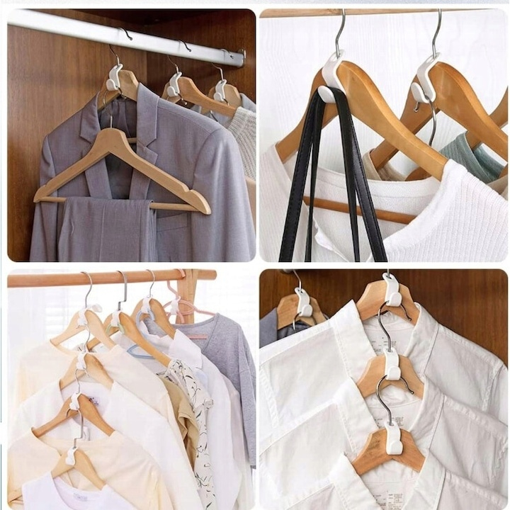 Set 30 carlige pentru umerase, multifunctionale, economisire spatiu, plastic, 3.5 x 2 cm, alb [7]