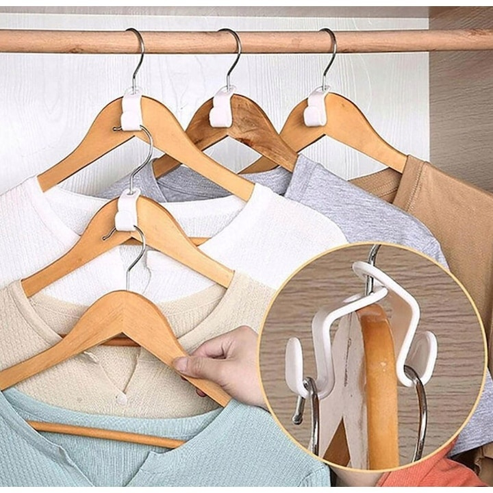 Set 30 carlige pentru umerase, multifunctionale, economisire spatiu, plastic, 3.5 x 2 cm, alb [6]