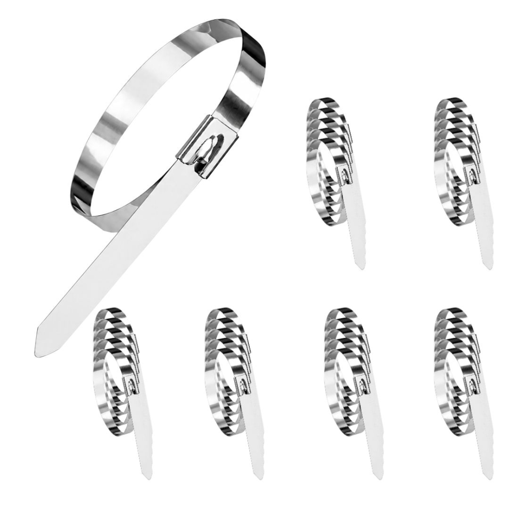 Set 30 coliere autoblocante inox 150 mm, bride metalice argintiu pentru organizarea cablurilor, furtunurilor si tevilor, otel inoxidabil rezistent la coroziune [3]
