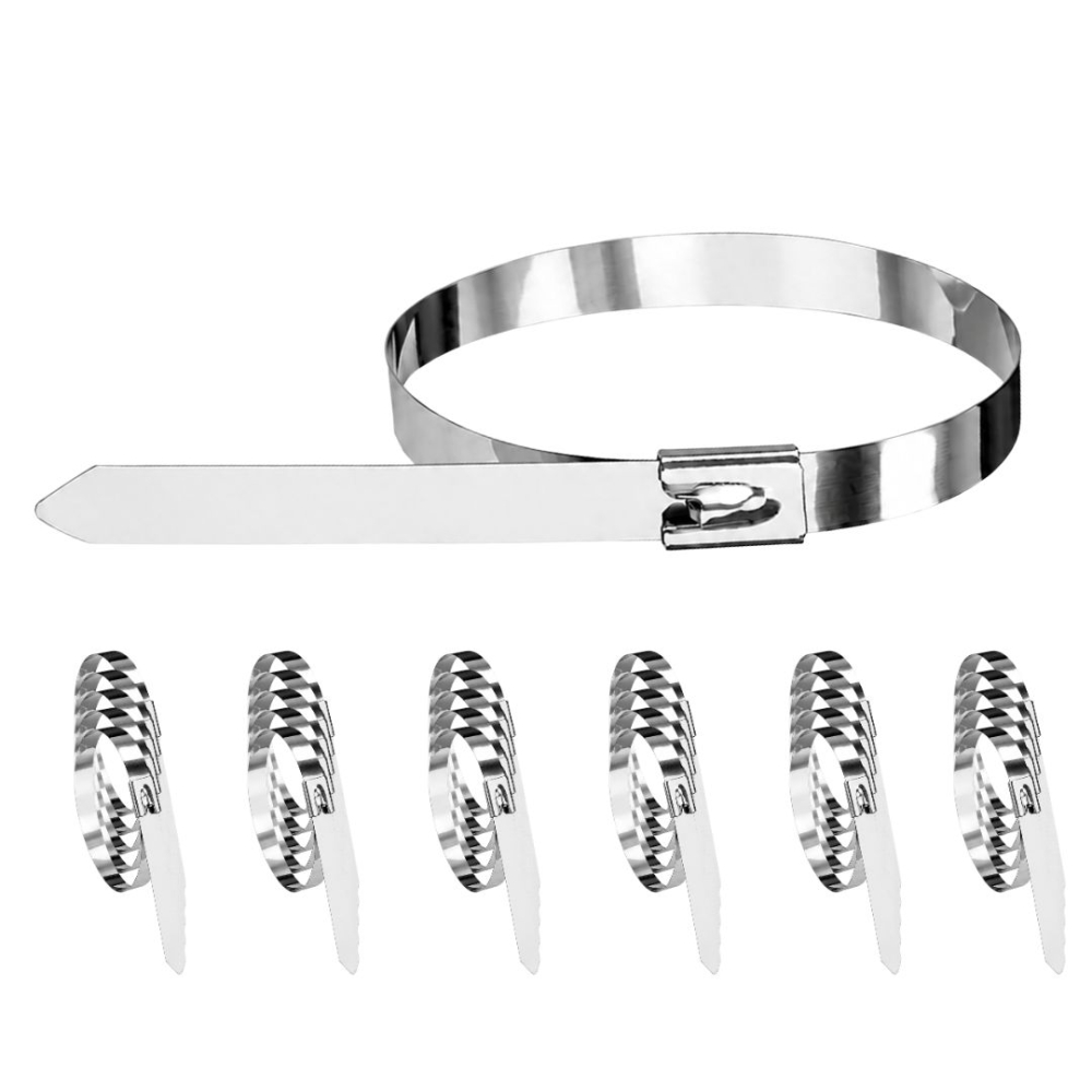 Set 30 coliere autoblocante inox 150 mm, bride metalice argintiu pentru organizarea cablurilor, furtunurilor si tevilor, otel inoxidabil rezistent la coroziune [2]