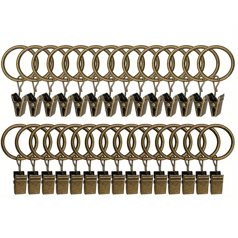 Set 30 inele metalice cu clema de agatat pentru perdele, draperii, diametru 22 mm - Bronz