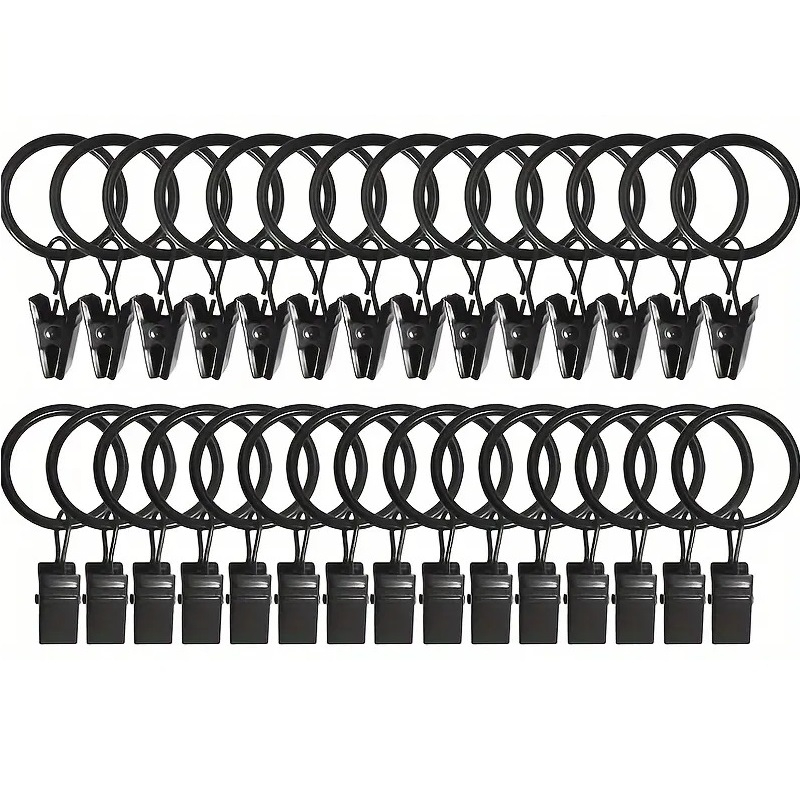 Set 30 inele metalice cu clema de agatat pentru perdele, draperii, diametru 22 mm - Negru