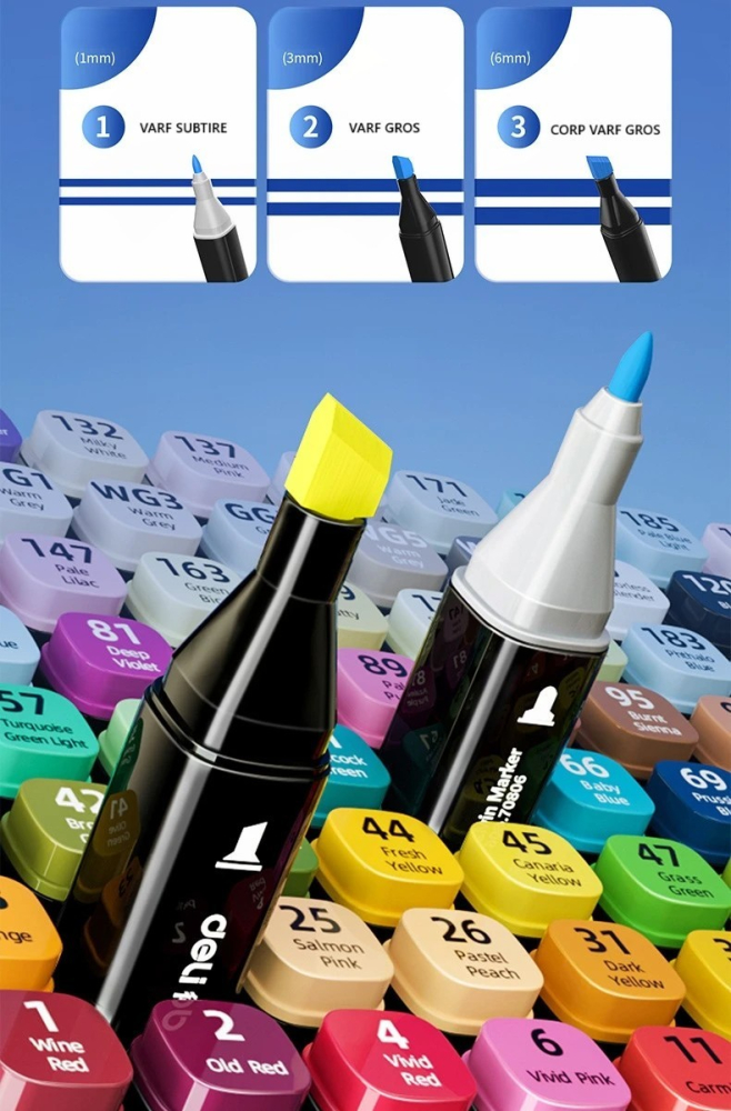 Set 30 markere colorate cu doua capete, varf fin 1 mm si lat tesit 3-6 mm, 30 nuante [3]