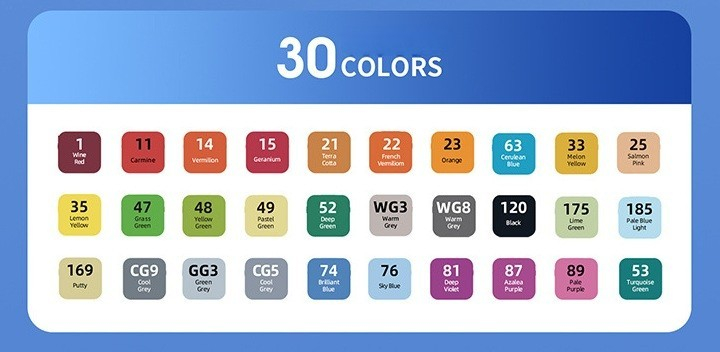Set 30 markere colorate cu doua capete, varf fin 1 mm si lat tesit 3-6 mm, 30 nuante [2]