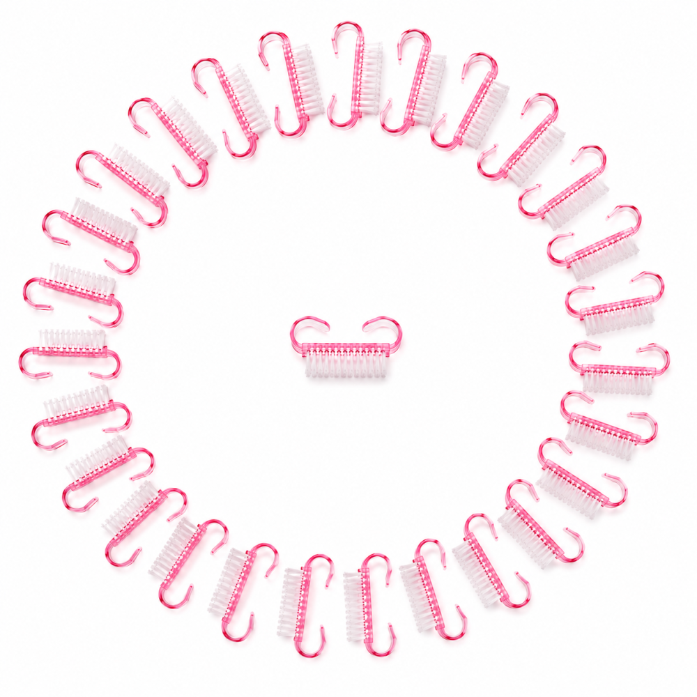 Set 30 Perii pentru Curatarea Unghiilor, Peri Moi si Rezistenti, Design Ergonomic cu Prindere Dubla, 6.5 x 3.2 x 1.5 cm, Roz Transparent [2]