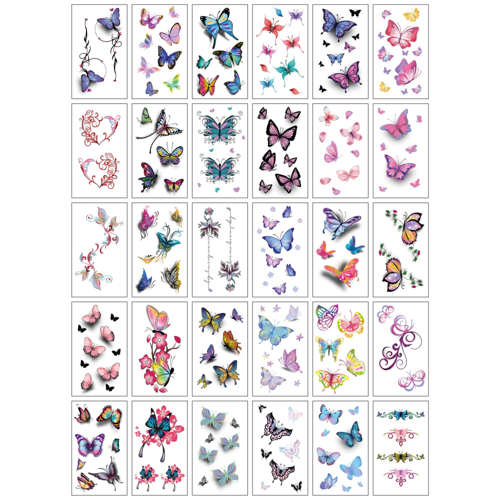 Set 30 tatuaje temporare multicolore 10 x 6 cm, modele cu fluturi si elemente decorative [1]