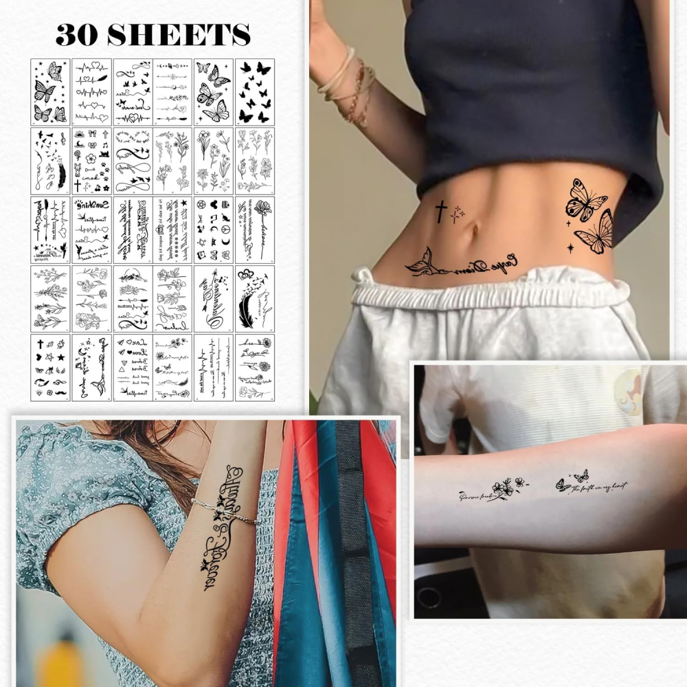 Set 30 Tatuaje Temporare, pe Baza de Apa, Diverse Modele, Negru, 40g [5]
