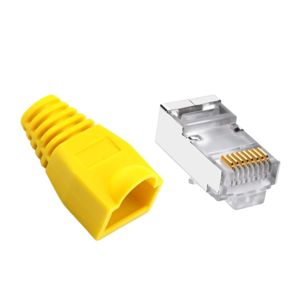 Set 30 x mufa ecranata + manson de protectie, RJ45, CAT5 CAT6, 8 pini 8P8C, galben