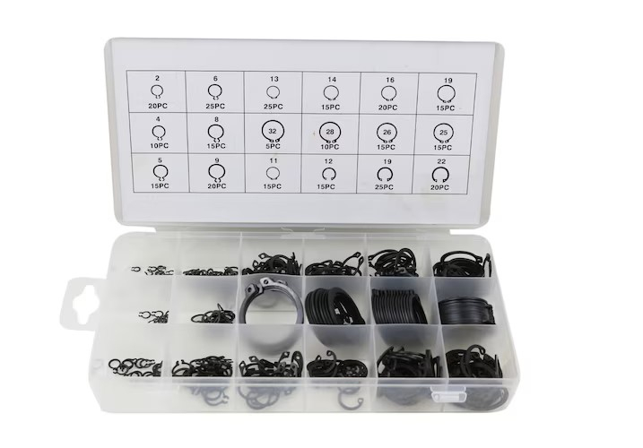 Set 300 inele de siguranta Seeger, 18 dimensiuni, pentru interior si exterior, otel carbon, in cutie de organizare [4]