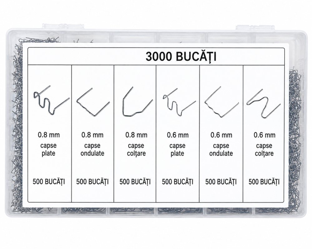 Set 3000 capse metalice pentru reparatii plastic auto, 0,6 si 0,8 mm, 6 modele [2]