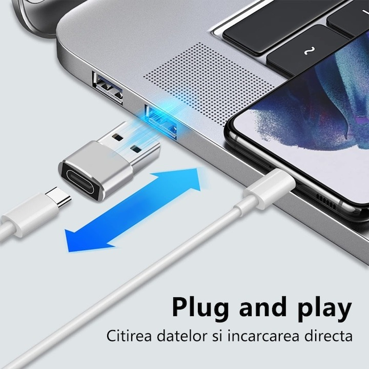Set 3x Adaptor mini USB tip C la USB, viteza rapida de transfer - Argintiu [3]