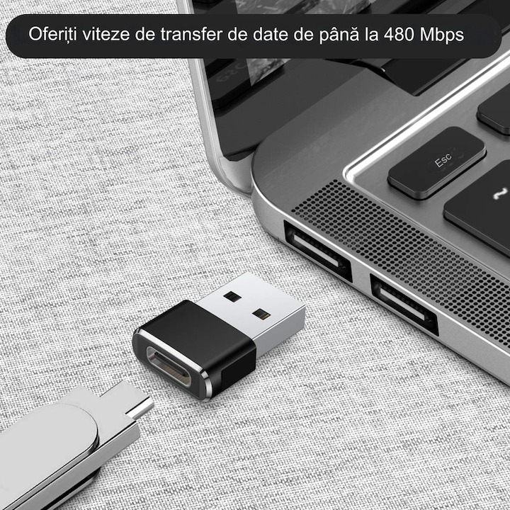 Set 3x Adaptor mini USB tip C la USB, viteza rapida de transfer - Negru [3]