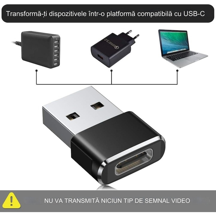 Set 3x Adaptor mini USB tip C la USB, viteza rapida de transfer - Negru [2]