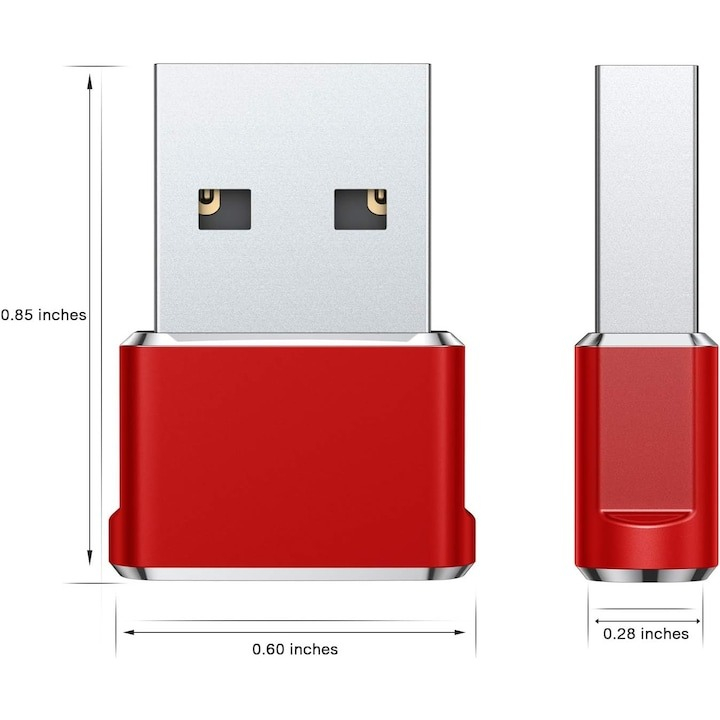 Set 3x Adaptor mini USB tip C la USB, viteza rapida de transfer - Rosu [3]