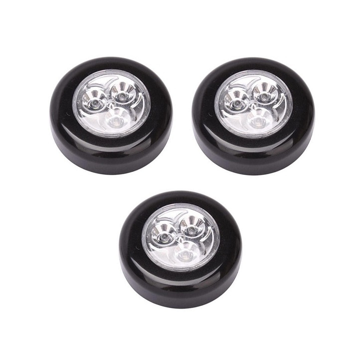 Set 3x Lampa universala autoadeziva cu 3 LED-uri, utilizare baterii de tip AAA - Negru