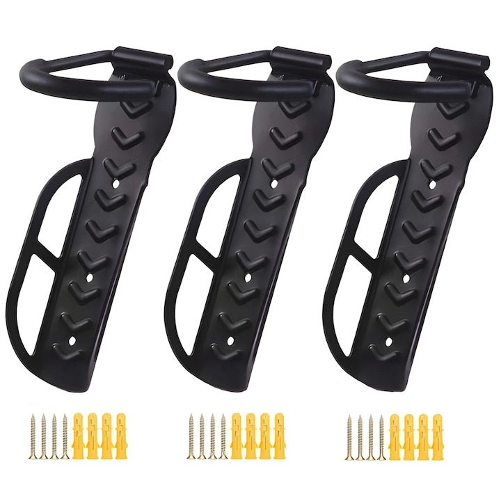 Set 3x suport universal din otel pentru biciclete, rezistent, anti zgarieturi - Negru