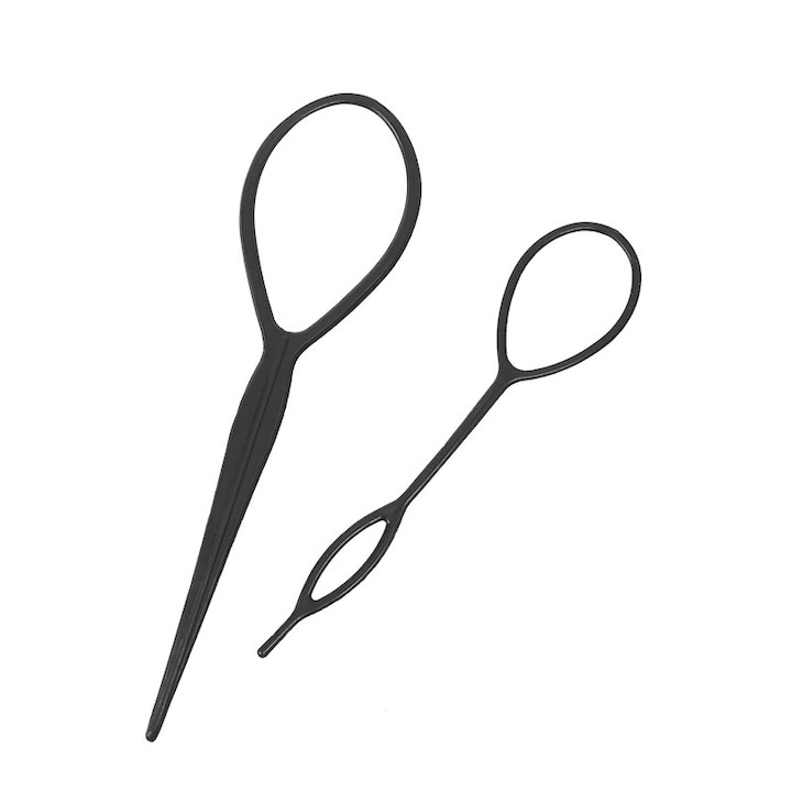 Set 4 accesorii pentru par, pentru coc retro vintage, plastic, negru [5]