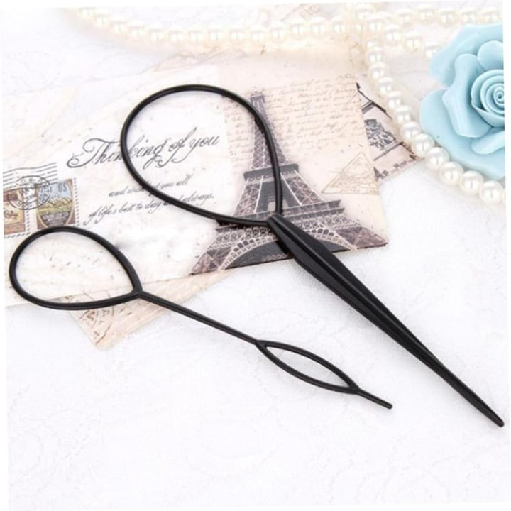 Set 4 accesorii pentru par, pentru coc retro vintage, plastic, negru [2]