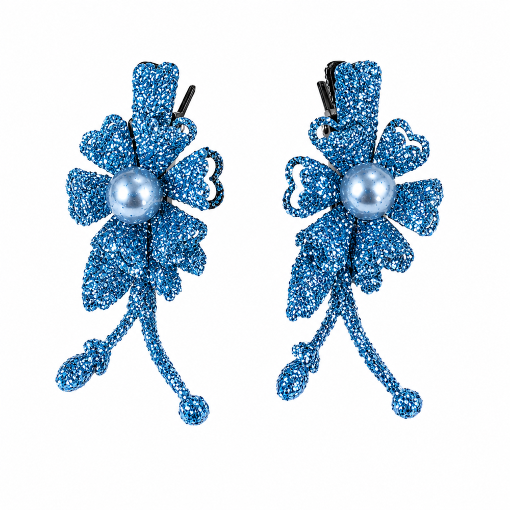 Set 4 agrafe de par mov si bleu 5 x 2 cm, model floral metalizat, 2 mov + 2 bleu, fixare sigura pentru orice coafura [2]