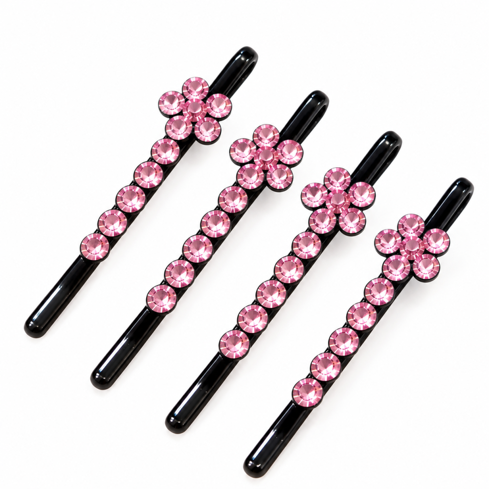 Set 4 agrafe par roz 5 x 1 cm, model floral cu pietre artificiale, accesorii decorative pentru coafuri, fixare suvite si aranjarea parului [2]