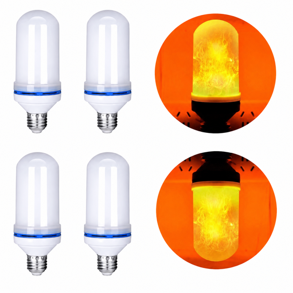Set 4 becuri LED alb cald 15 x 6 cm, E27, 9W, efect flacara vie, 3 moduri iluminare, 1300-1800K, IP44, iluminat decorativ pentru casa si terasa [3]