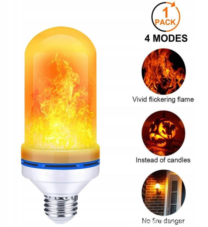 Set 4 becuri LED alb cald 15 x 6 cm, E27, 9W, efect flacara vie, 3 moduri iluminare, 1300-1800K, IP44, iluminat decorativ pentru casa si terasa [11]