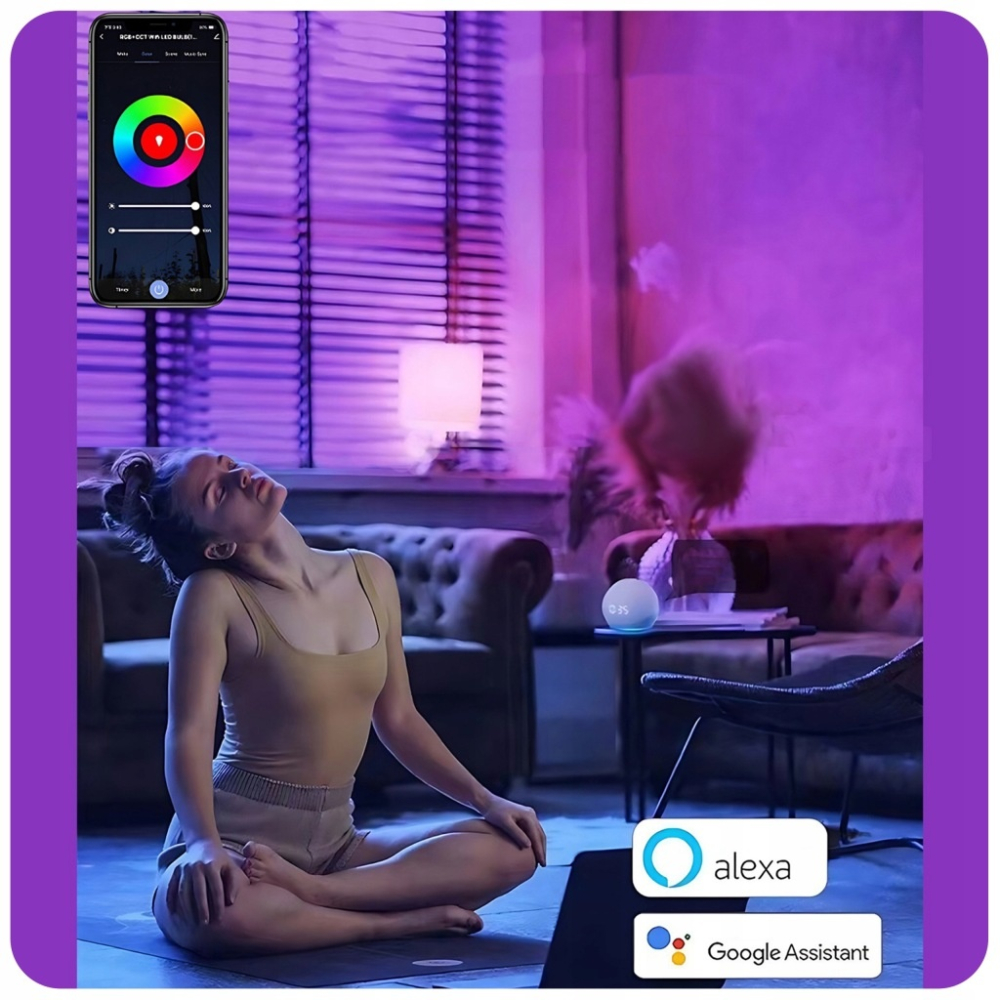 Set 4 becuri LED inteligente RGB E27 A60, WiFi, 9W, 806 lm, lumina reglabila 2700-6500K, control prin aplicatie si comanda vocala [5]