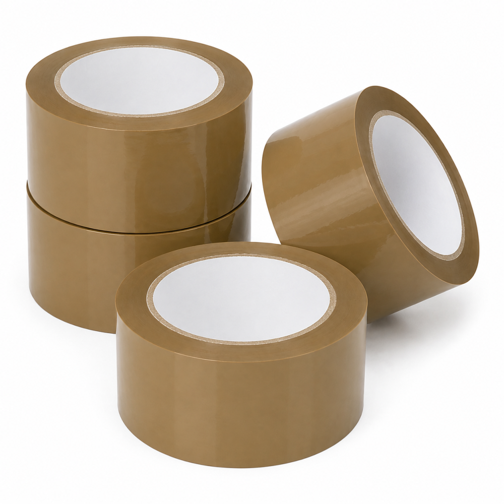 Set 4 benzi adezive maro pentru ambalare, 48 mm x 90 m fiecare, lipire puternica pentru sigilarea cutiilor, coletelor si pachetelor [3]