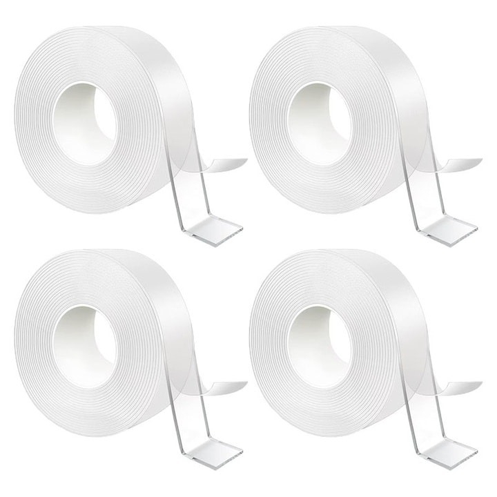 Set 4 benzi dublu adezive pentru uz casnic, reutilizabile, lungime 5 m, latime 3 cm, transparente [1]