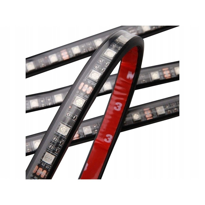 Set 4 benzi LED RGB ambientale pentru interior auto, telecomanda IR, 8 culori, 12 LED-uri/banda, alimentare 12V la priza auto [4]