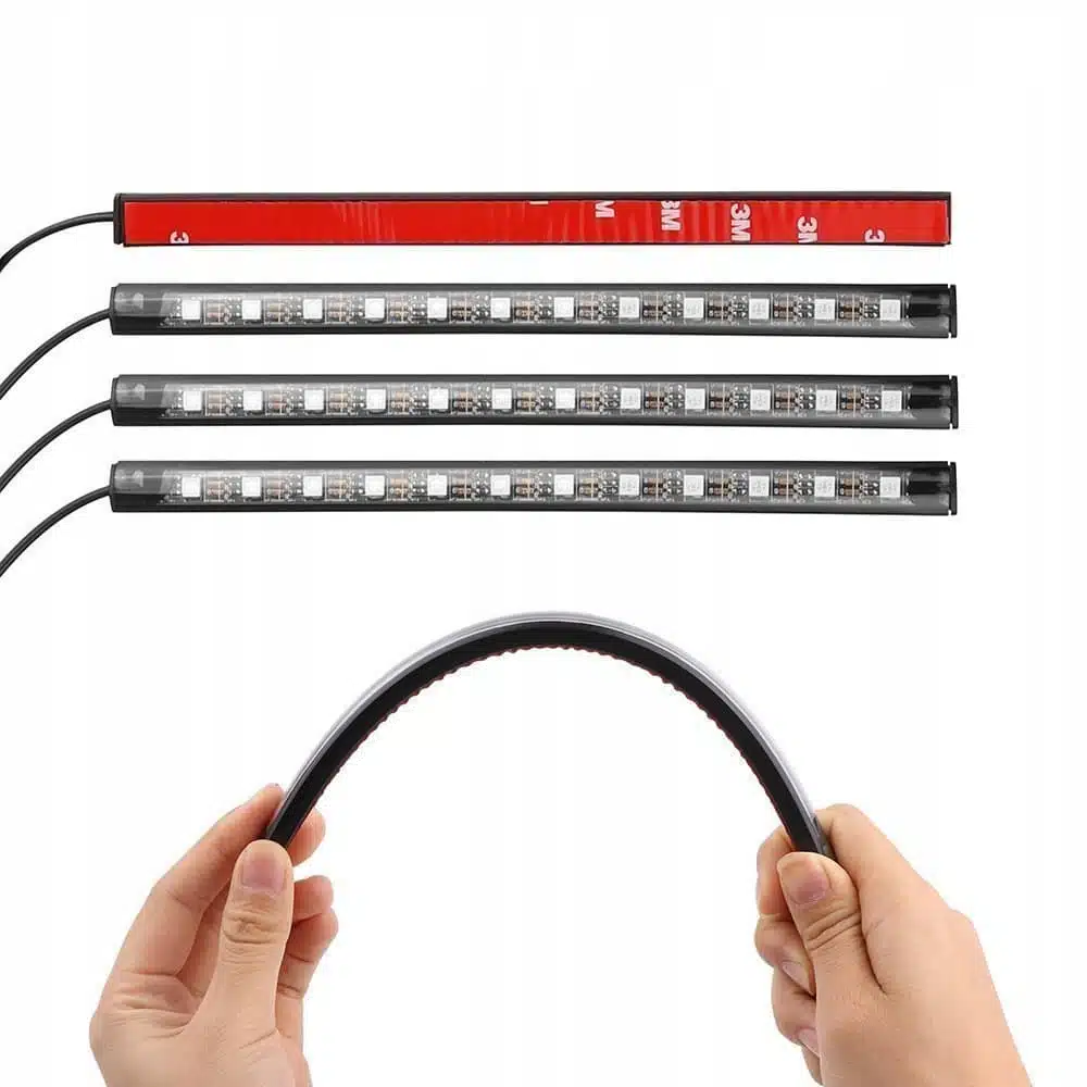 Set 4 benzi LED RGB ambientale pentru interior auto, telecomanda IR, 8 culori, 12 LED-uri/banda, alimentare 12V la priza auto [10]