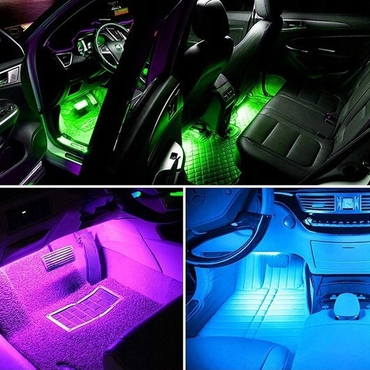 Set 4 benzi LED RGB pentru iluminarea interioara a masinii, cu telecomanda, 8 culori, 12 LED-uri pe banda – efecte luminoase ambientale [2]