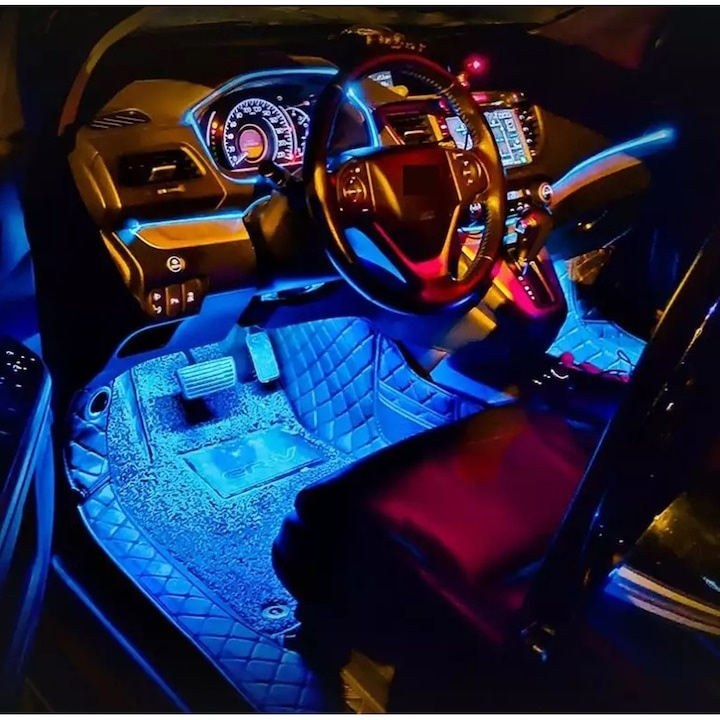 Set 4 benzi LED RGB pentru interior auto, cu 9 LED-uri pe fiecare banda, telecomanda inclusa, rezistente la apa, plastic si silicon, negre [3]