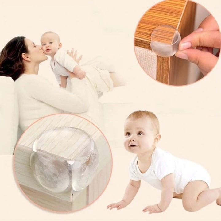 Set 4 bucati protectie colturi, universale, pentru siguranta copiilor, din silicon, rotunde, pentru mese, paturi, dulapuri, transparent [4]