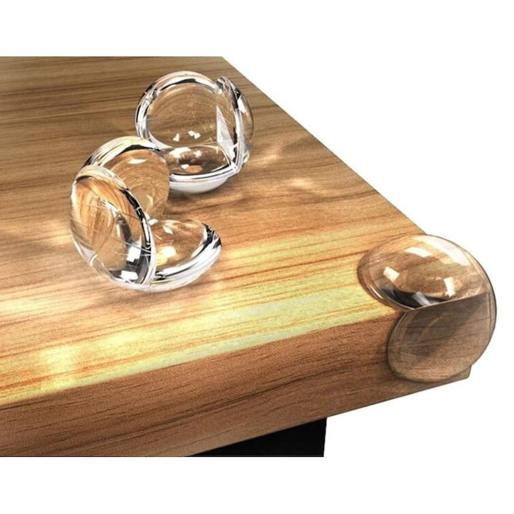 Set 4 bucati protectie colturi, universale, pentru siguranta copiilor, din silicon, rotunde, pentru mese, paturi, dulapuri, transparent [2]