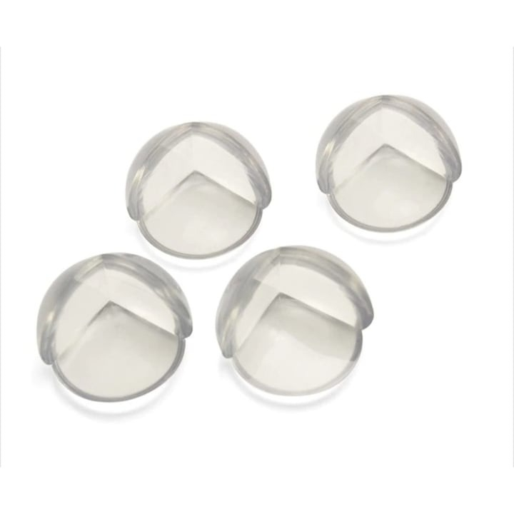 Set 4 bucati protectie colturi, universale, pentru siguranta copiilor, din silicon, rotunde, pentru mese, paturi, dulapuri, transparent