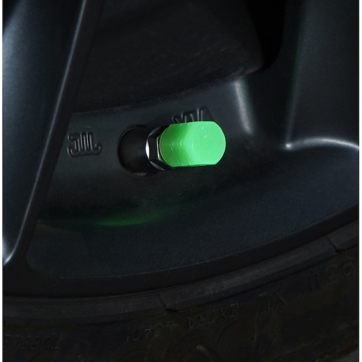 Set 4 capace pentru supapa cauciucuri, fosforescente, universale, ABS, verde [5]