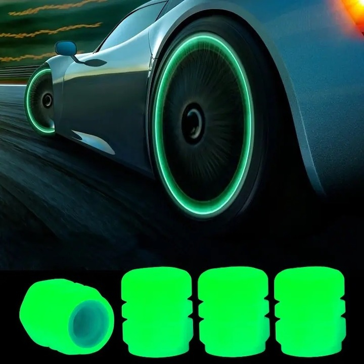 Set 4 capace pentru supapa cauciucuri, fosforescente, universale, ABS, verde [4]