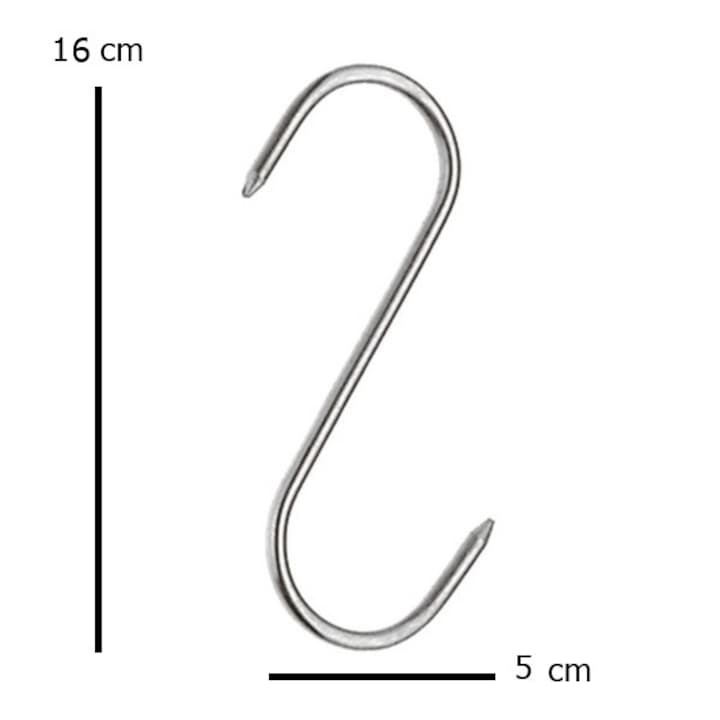 Set 4 carlige inox pentru afumare carne, macelarie, rezistente, sustinere grea, 16 cm, argintiu [2]