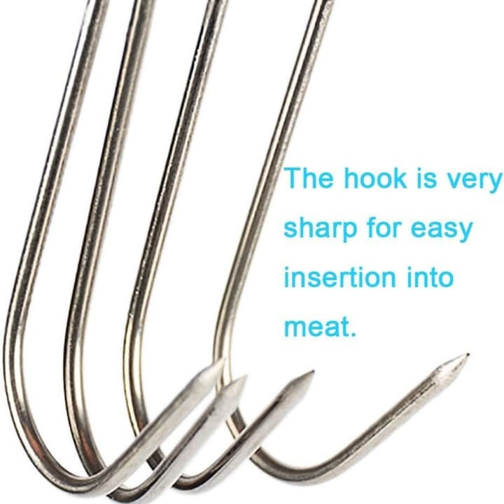 Set 4 carlige pentru afumare carne, argintii 14 cm, grosime 2.8 mm, inox tip S cu varf ascutit, reutilizabile pentru macelarie, maturare si agatare carne [3]