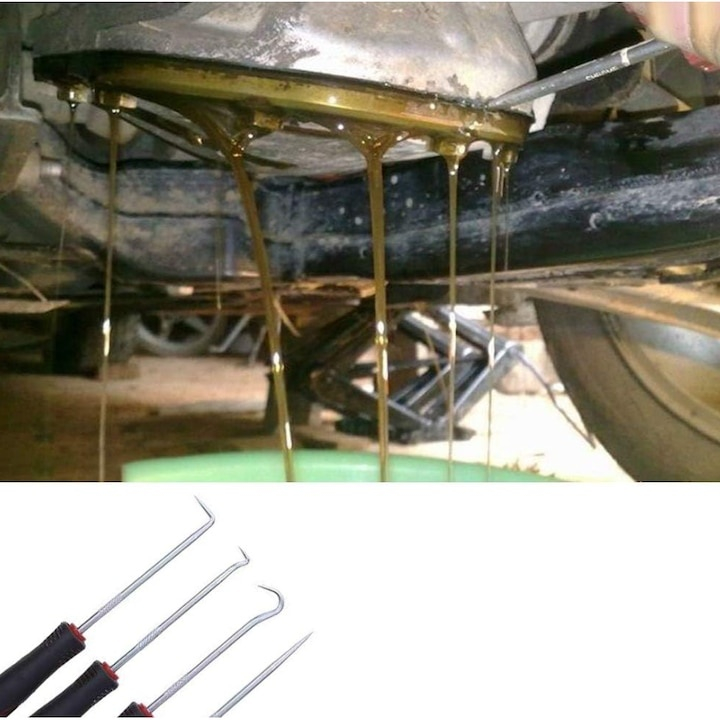 Set 4 carlige universale pentru etansari si inele, pentru tragere si manipulare elemente de cauciuc, otel si PP, varfuri magnetizate, 16 cm, negru/rosu [10]