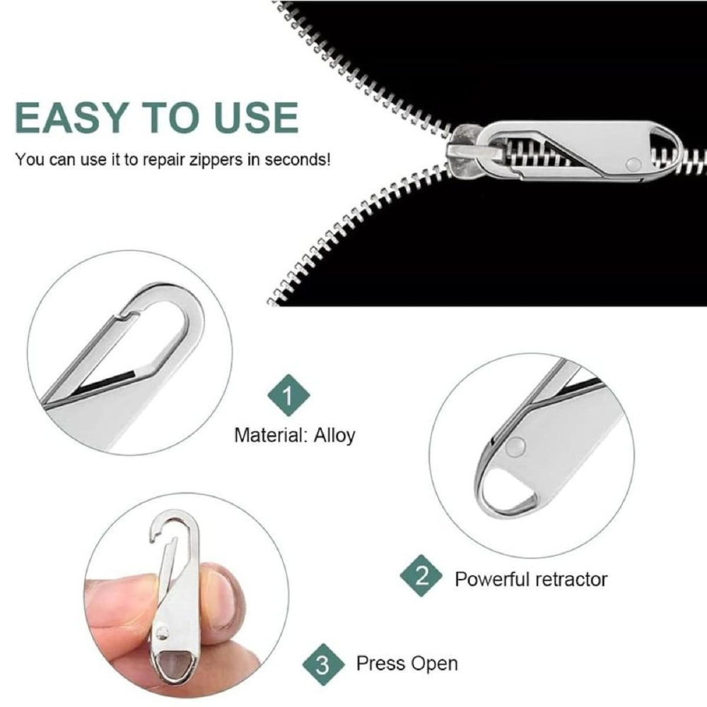 Set 4 cheite universale pentru fermoar, accesorii metalice pentru reparatie rapida valize, rucsacuri, haine, jachete si corturi, argintiu [4]