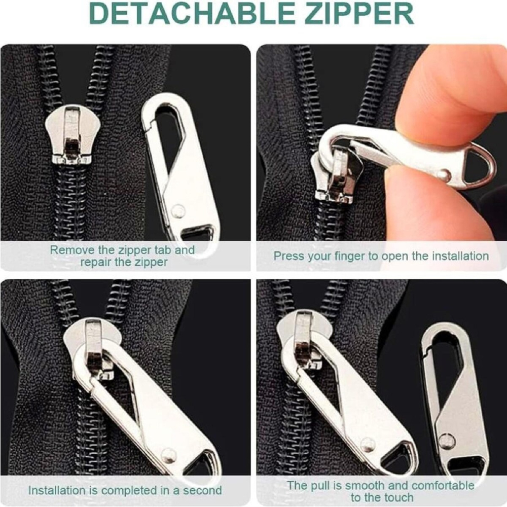 Set 4 cheite universale pentru fermoar, accesorii metalice pentru reparatie rapida valize, rucsacuri, haine, jachete si corturi, argintiu [3]
