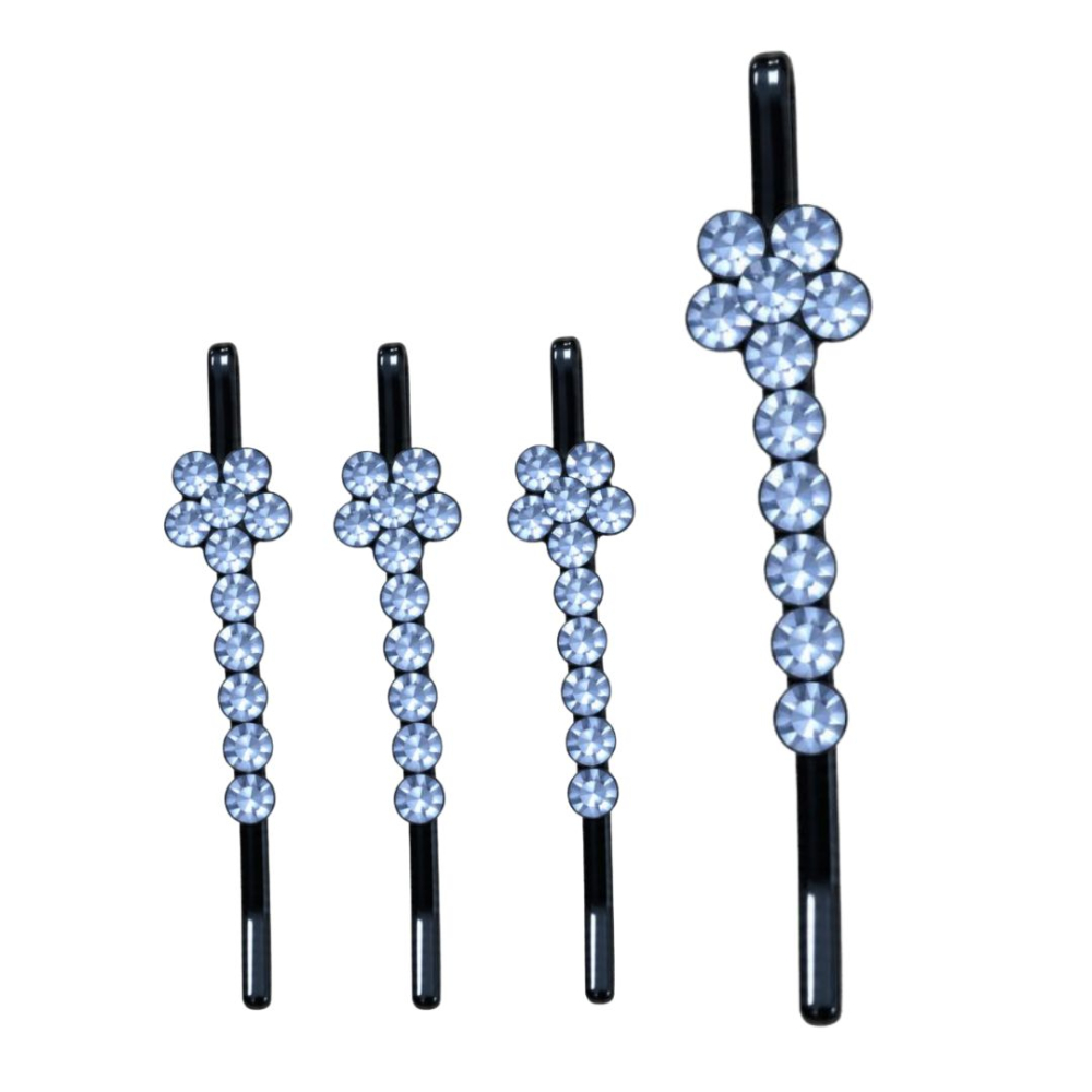 Set 4 clame par bleu 5 x 1 cm cu pietre artificiale, model floral stralucitor, accesorii pentru fixare suvite, coc si coafuri elegante [2]