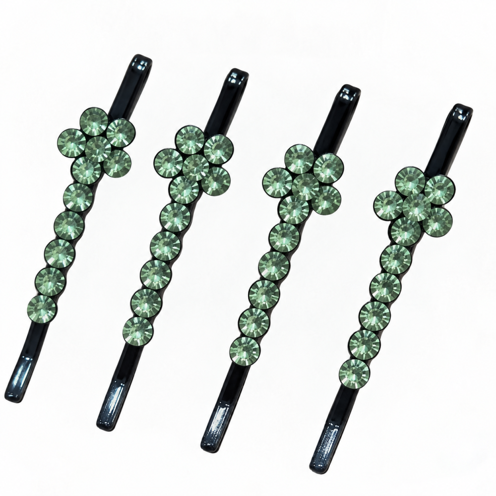 Set 4 clame par verde deschis 5 x 1 cm cu pietre decorative, design floral elegant, accesorii pentru fixare suvite, coc si aranjarea coafurii [2]